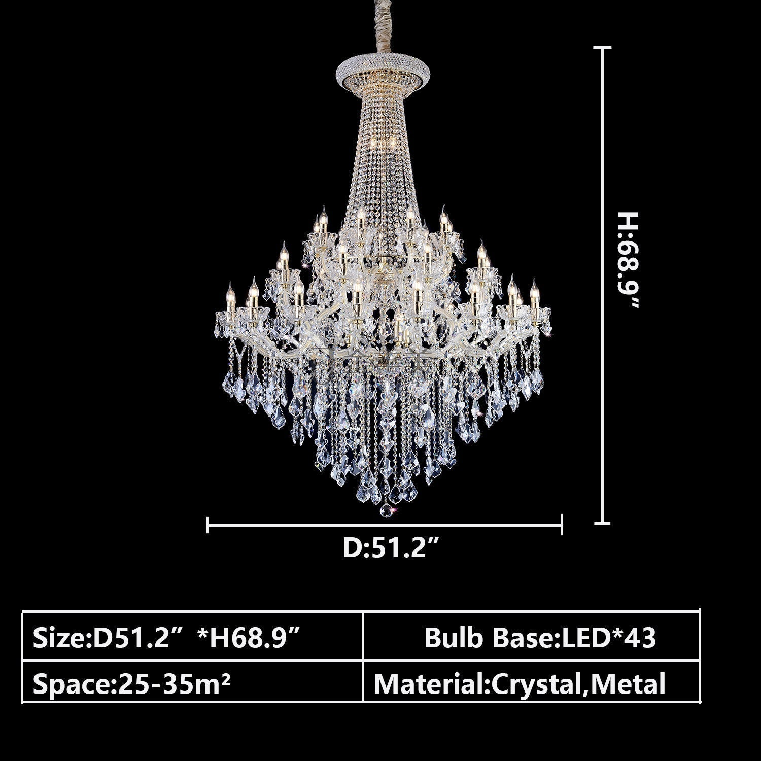 Extra Large French Candle Crystal Branch Chandelier for Foyer and Staircase - D31.5*H42.4"Warm LightJoyfuzzy