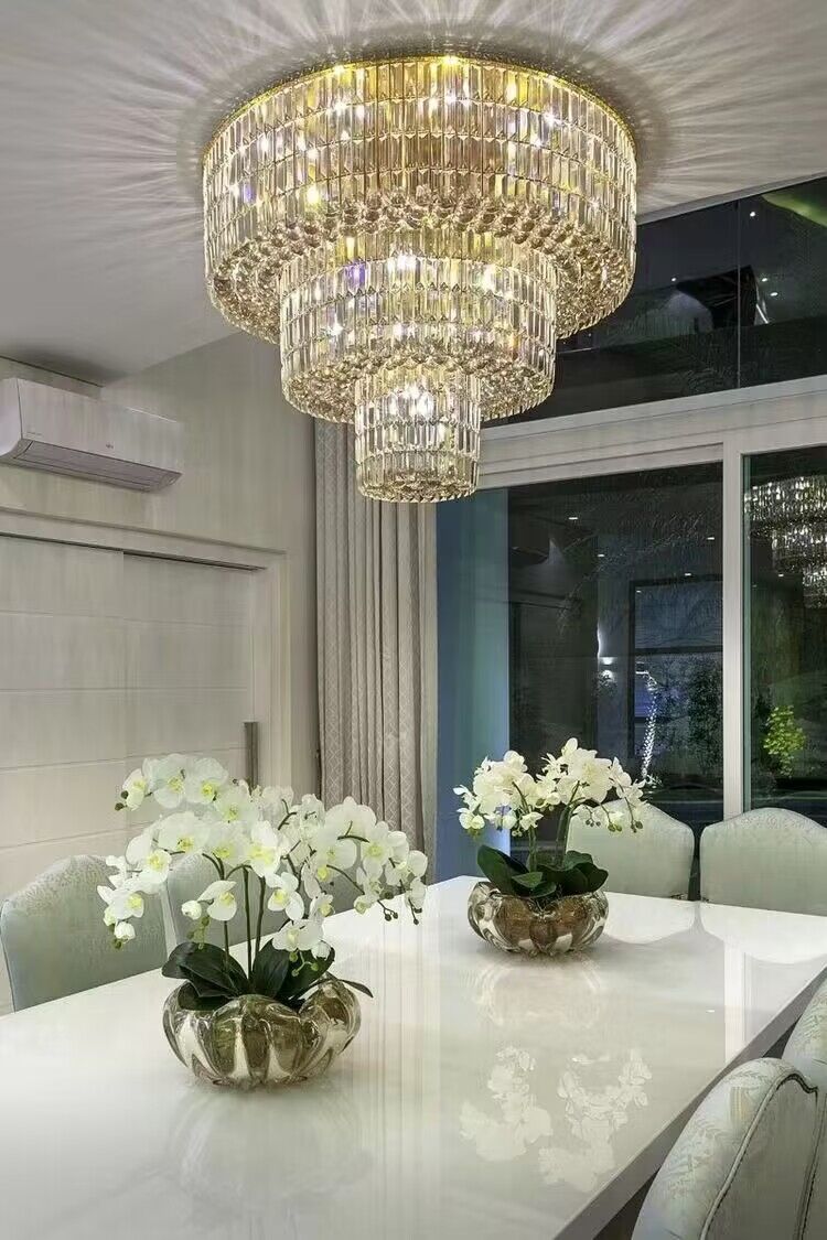 Extra Large Gold Flush Mount Crystal Light Round 3 - layers Decorative Living Room/Dining Room Light Fixture - D23.6"*H25.2"/31.5kgWarm LightJoyfuzzy