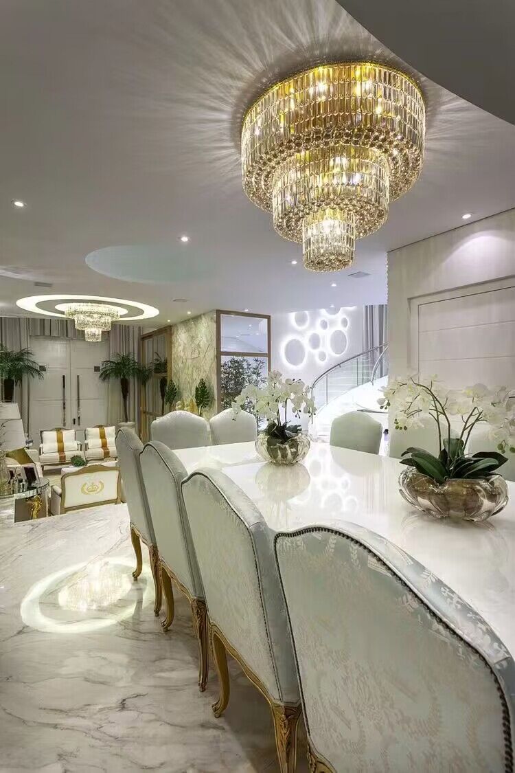 Extra Large Gold Flush Mount Crystal Light Round 3 - layers Decorative Living Room/Dining Room Light Fixture - D23.6"*H25.2"/31.5kgWarm LightJoyfuzzy