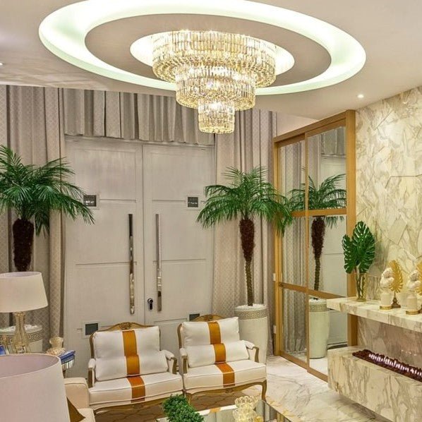 Extra Large Gold Flush Mount Crystal Light Round 3 - layers Decorative Living Room/Dining Room Light Fixture - D23.6"*H25.2"/31.5kgWarm LightJoyfuzzy