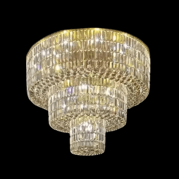 Extra Large Gold Flush Mount Crystal Light Round 3 - layers Decorative Living Room/Dining Room Light Fixture - D23.6"*H25.2"/31.5kgWarm LightJoyfuzzy