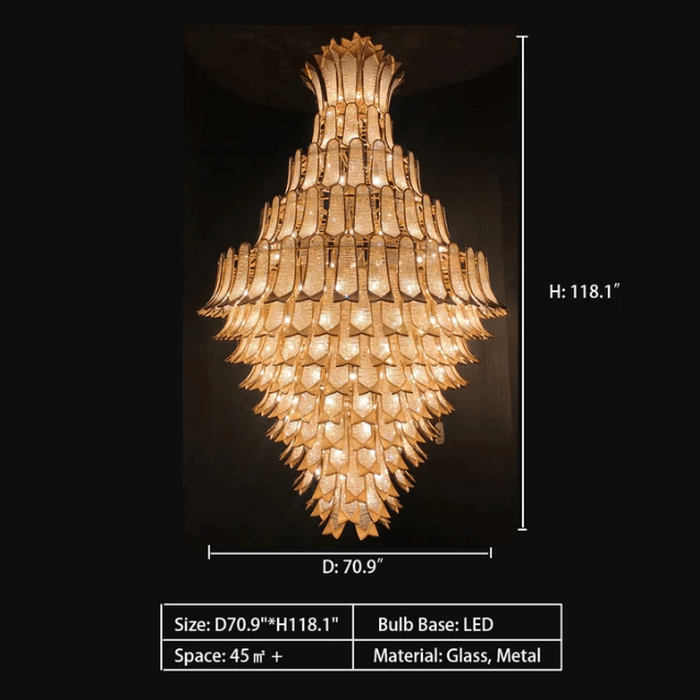 Extra Large Luxury Multi - tier Gold Pendant Glass Chandelier for Stairs/Large High - ceiling Room - D47.2"*H78.7"Warm LightJoyfuzzy