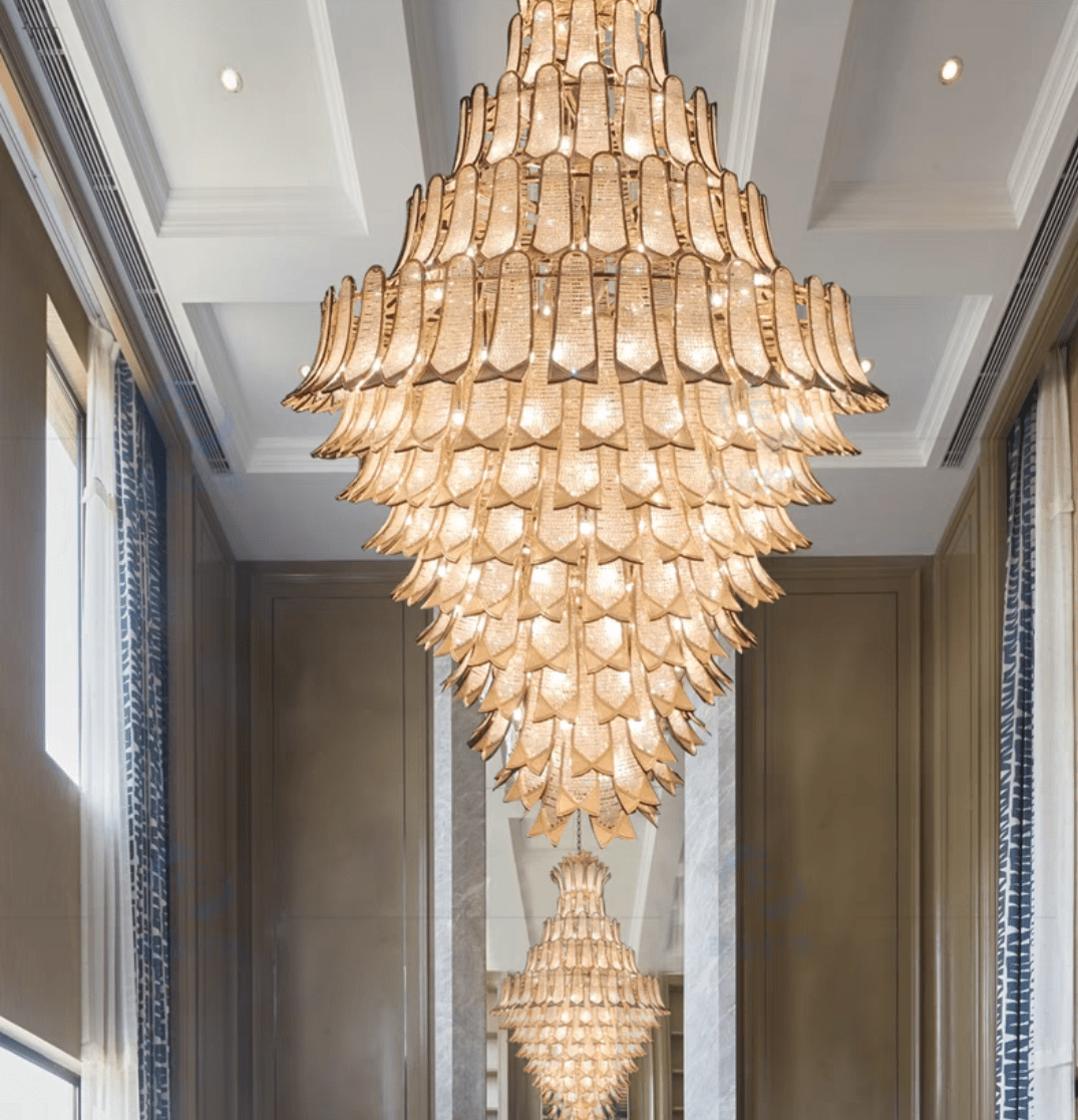 Extra Large Luxury Multi - tier Gold Pendant Glass Chandelier for Stairs/Large High - ceiling Room - D47.2"*H78.7"Warm LightJoyfuzzy