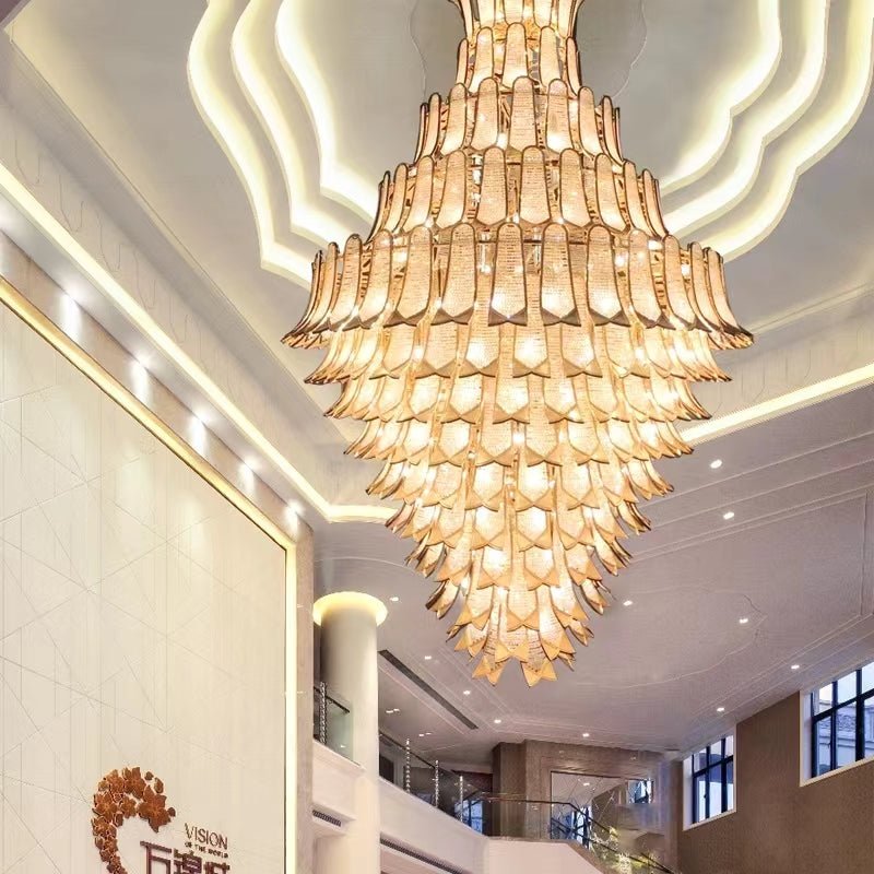 Extra Large Luxury Multi - tier Gold Pendant Glass Chandelier for Stairs/Large High - ceiling Room - D47.2"*H78.7"Warm LightJoyfuzzy