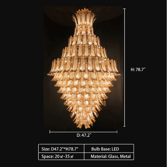 Extra Large Luxury Multi - tier Gold Pendant Glass Chandelier for Stairs/Large High - ceiling Room - D47.2"*H78.7"Warm LightJoyfuzzy
