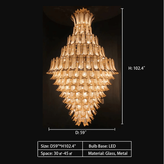 Extra Large Luxury Multi - tier Gold Pendant Glass Chandelier for Stairs/Large High - ceiling Room - D47.2"*H78.7"Warm LightJoyfuzzy