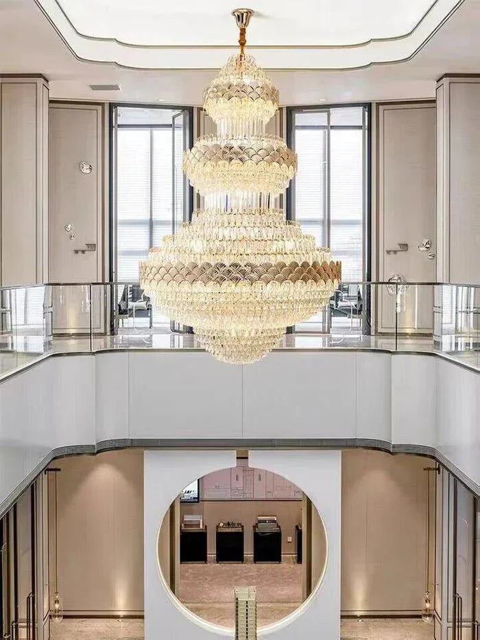 Extra Large Multi - layers Gold Luxury Crystal Chandelier Modern Empire Decrative Crystal Light For Living Room/Foyer/Staircase - Joyfuzzy