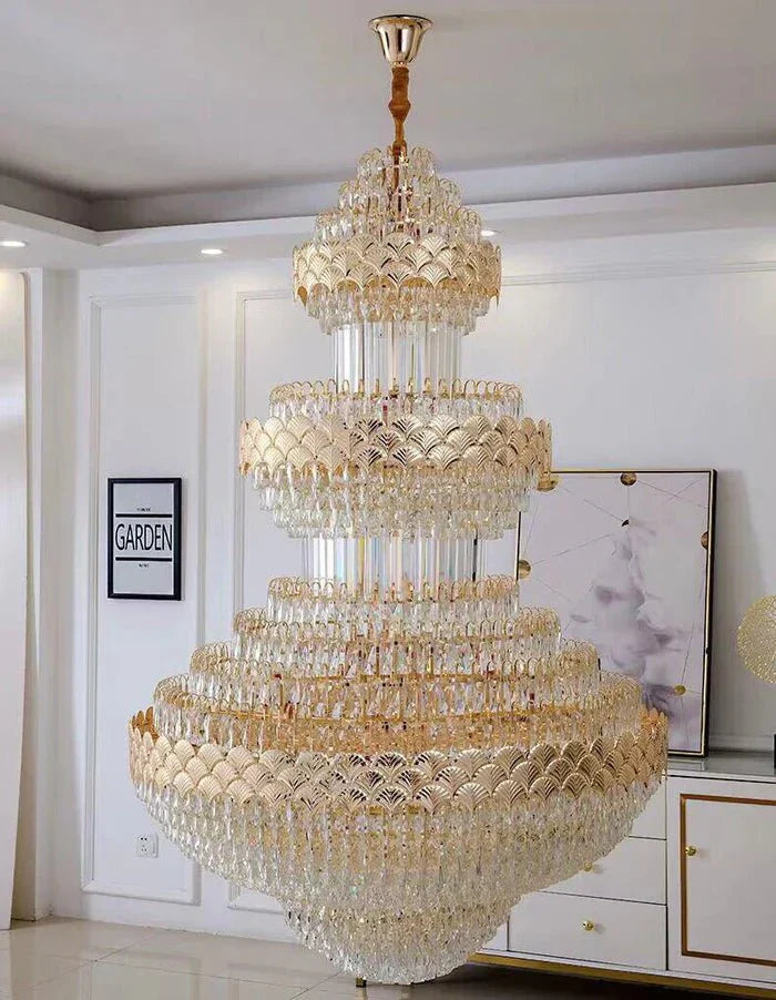 Extra Large Multi - layers Gold Luxury Crystal Chandelier Modern Empire Decrative Crystal Light For Living Room/Foyer/Staircase - Joyfuzzy