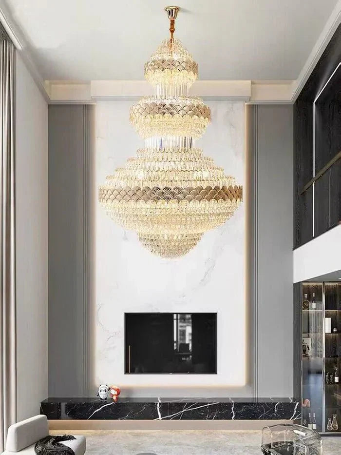 Extra Large Multi - layers Gold Luxury Crystal Chandelier Modern Empire Decrative Crystal Light For Living Room/Foyer/Staircase - Joyfuzzy