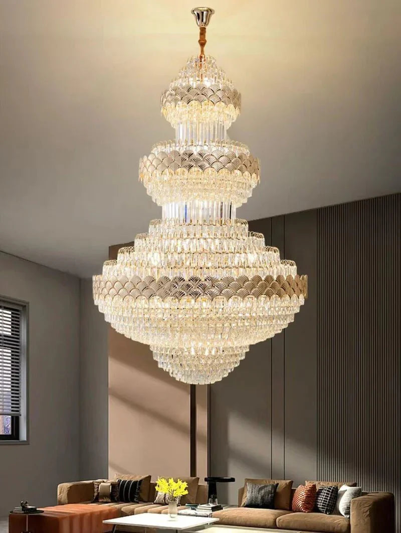 Extra Large Multi - layers Gold Luxury Crystal Chandelier Modern Empire Decrative Crystal Light For Living Room/Foyer/Staircase - Joyfuzzy