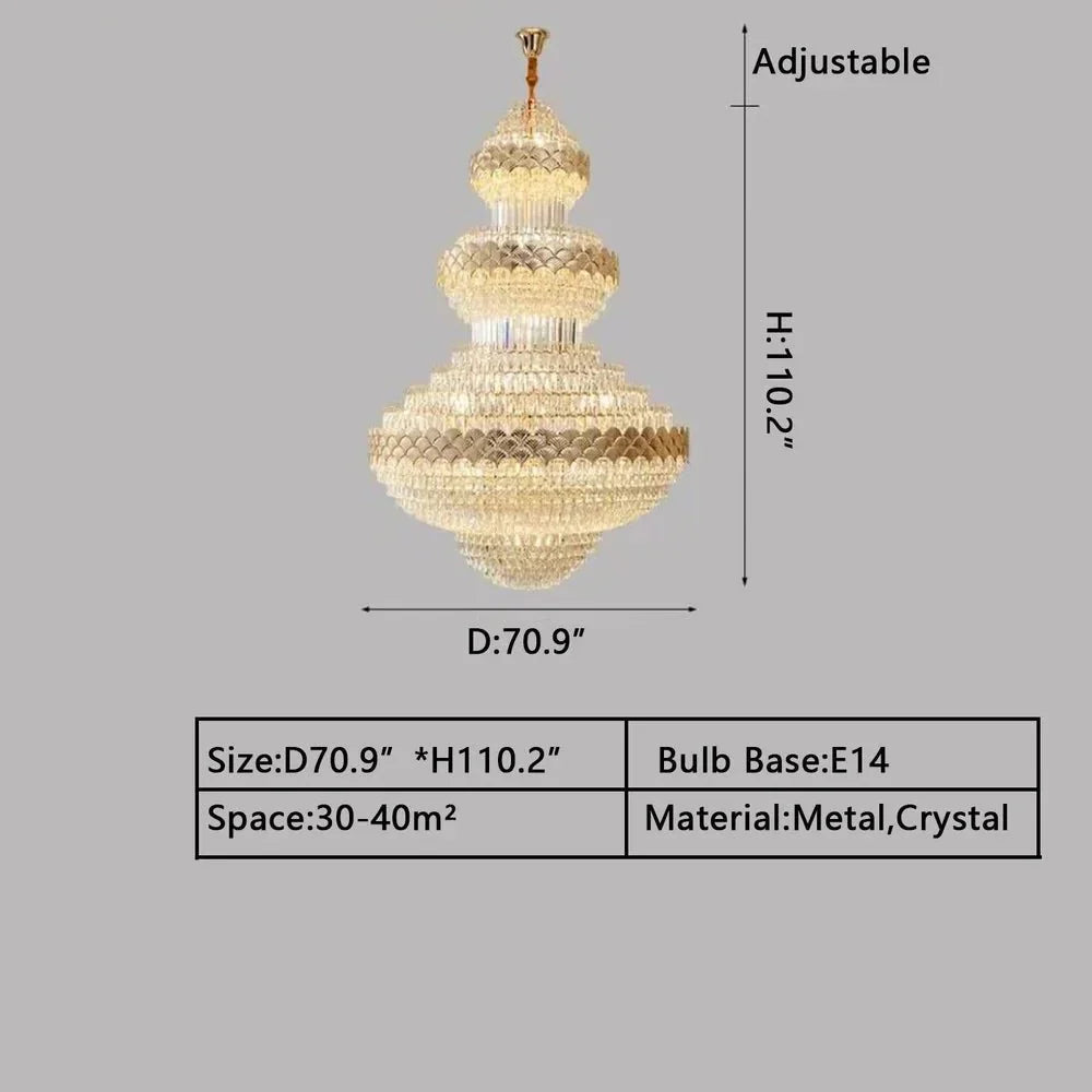 Extra Large Multi - layers Gold Luxury Crystal Chandelier Modern Empire Decrative Crystal Light For Living Room/Foyer/Staircase - Joyfuzzy