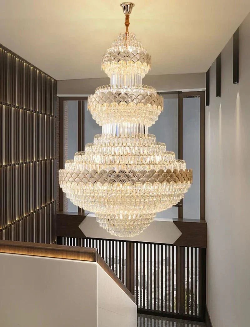 Extra Large Multi - layers Gold Luxury Crystal Chandelier Modern Empire Decrative Crystal Light For Living Room/Foyer/Staircase - Joyfuzzy