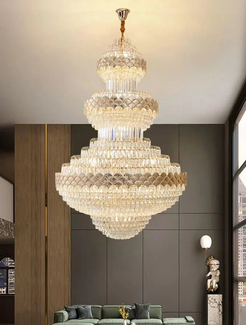 Extra Large Multi - layers Gold Luxury Crystal Chandelier Modern Empire Decrative Crystal Light For Living Room/Foyer/Staircase - Joyfuzzy