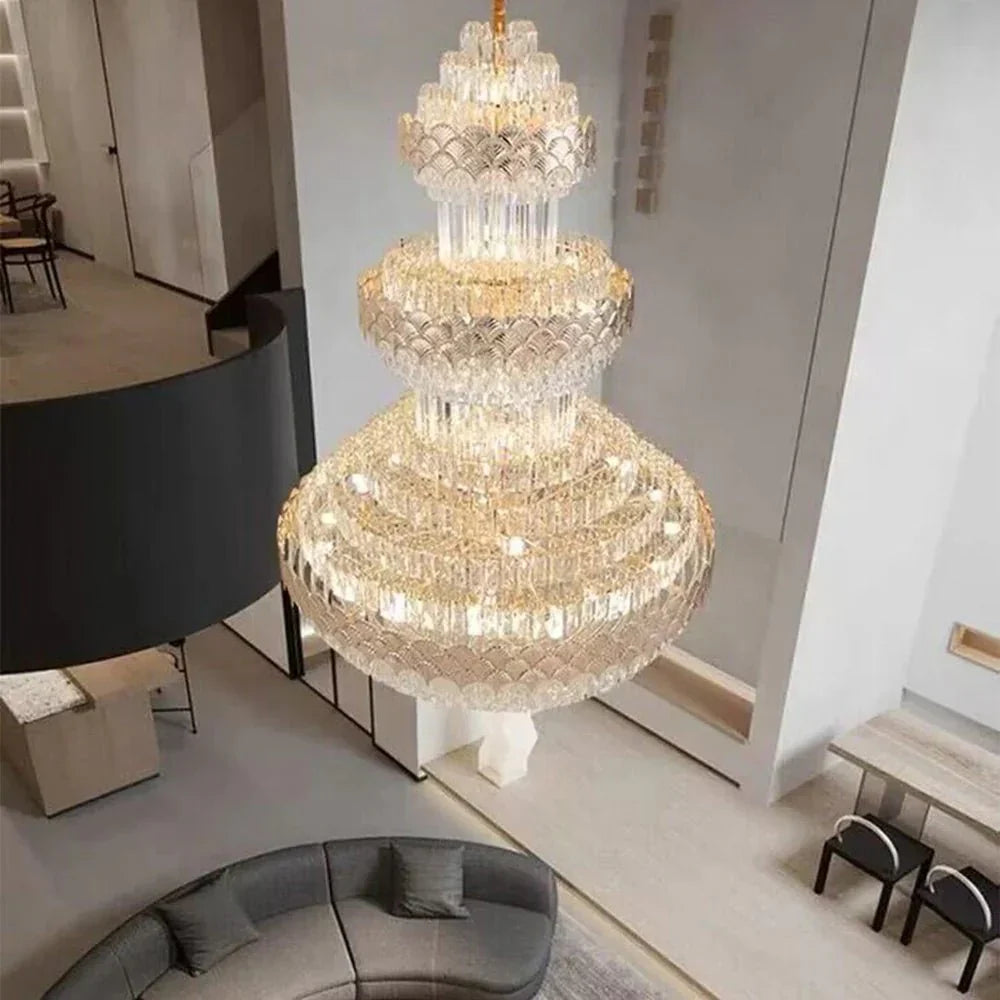 Extra Large Multi - layers Gold Luxury Crystal Chandelier Modern Empire Decrative Crystal Light For Living Room/Foyer/Staircase - Joyfuzzy