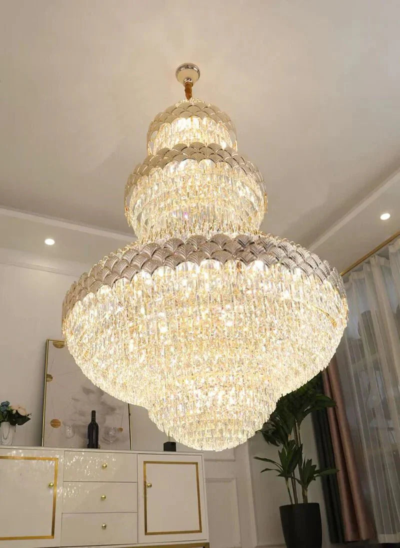 Extra Large Multi - layers Gold Luxury Crystal Chandelier Modern Empire Decrative Crystal Light For Living Room/Foyer/Staircase - Joyfuzzy