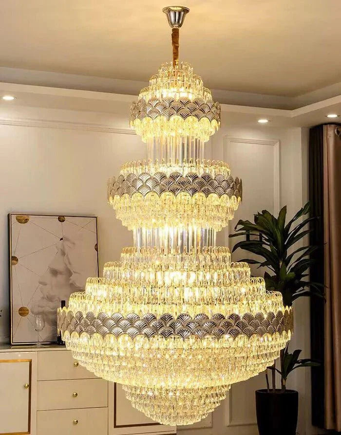 Extra Large Multi - layers Gold Luxury Crystal Chandelier Modern Empire Decrative Crystal Light For Living Room/Foyer/Staircase - Joyfuzzy