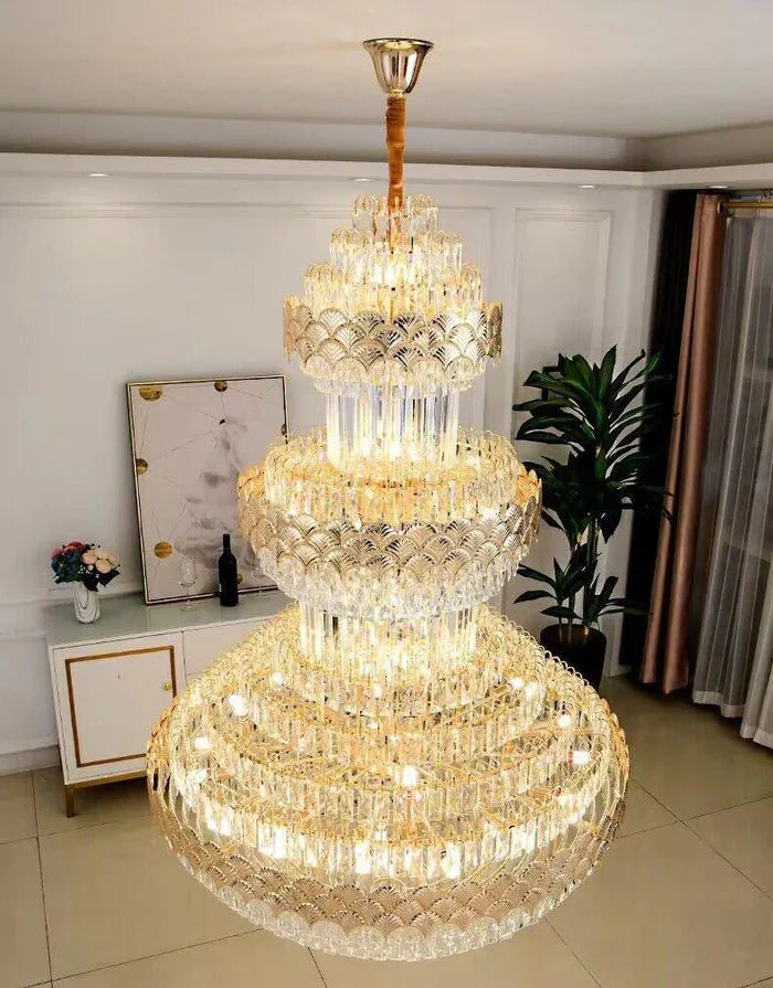 Extra Large Multi - layers Gold Luxury Crystal Chandelier Modern Empire Decrative Crystal Light For Living Room/Foyer/Staircase - Joyfuzzy