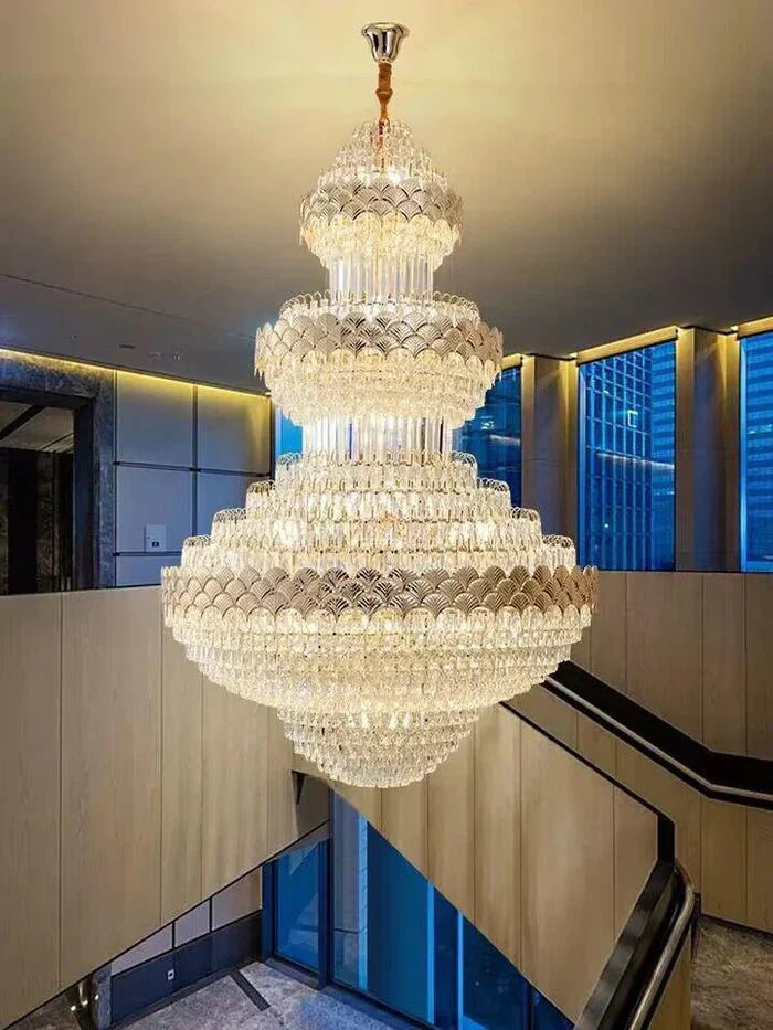 Extra Large Multi - layers Gold Luxury Crystal Chandelier Modern Empire Decrative Crystal Light For Living Room/Foyer/Staircase - Joyfuzzy