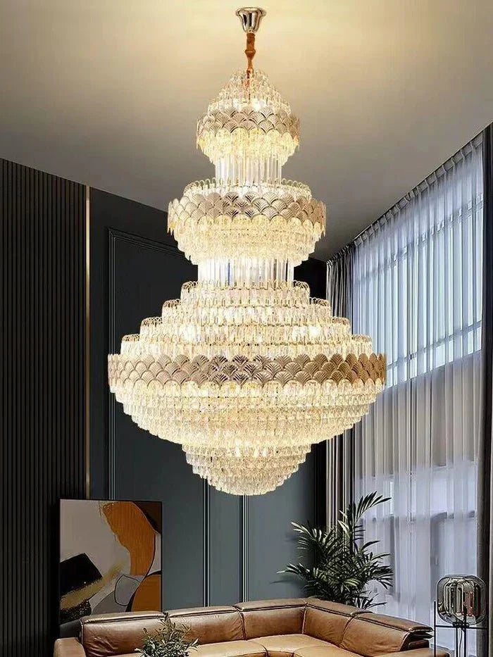 Extra Large Multi - layers Gold Luxury Crystal Chandelier Modern Empire Decrative Crystal Light For Living Room/Foyer/Staircase - Joyfuzzy