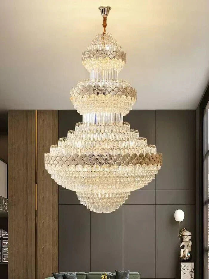 Extra Large Multi - layers Gold Luxury Crystal Chandelier Modern Empire Decrative Crystal Light For Living Room/Foyer/Staircase - Joyfuzzy