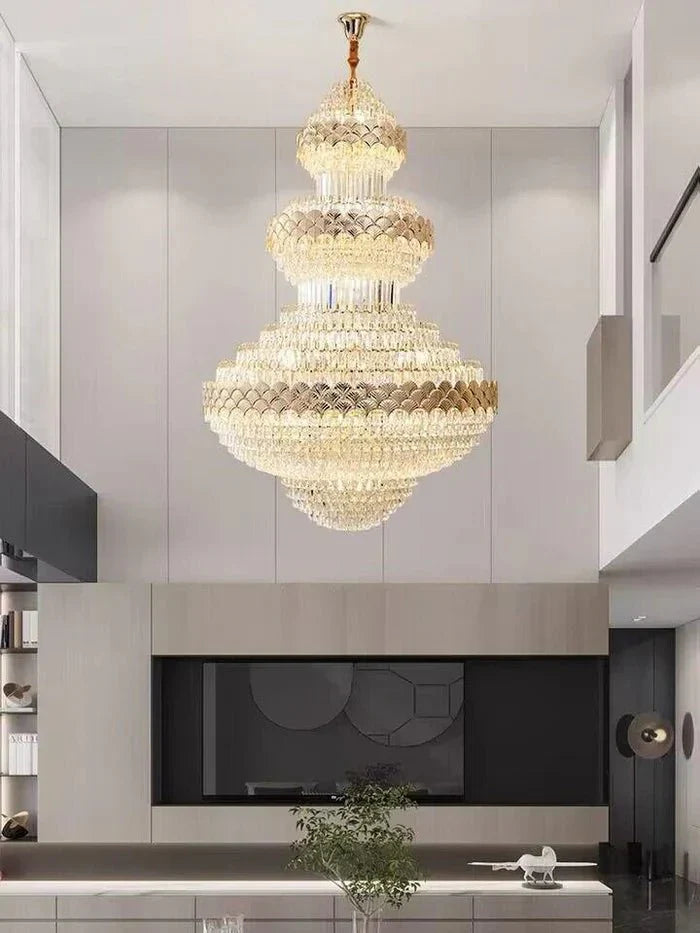Extra Large Multi - layers Gold Luxury Crystal Chandelier Modern Empire Decrative Crystal Light For Living Room/Foyer/Staircase - Joyfuzzy