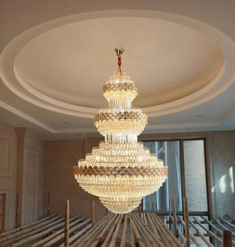 Extra Large Multi - layers Gold Luxury Crystal Chandelier Modern Empire Decrative Crystal Light For Living Room/Foyer/Staircase - Joyfuzzy