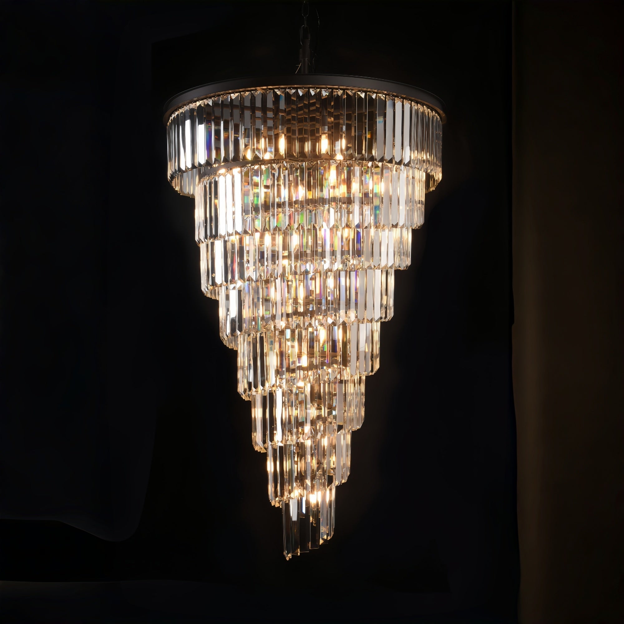 Extra Large Multi - Tiered Spiral Crystal Chandelier In Black Finish - D19.7"*H25.6"BlackWarm LightJoyfuzzy