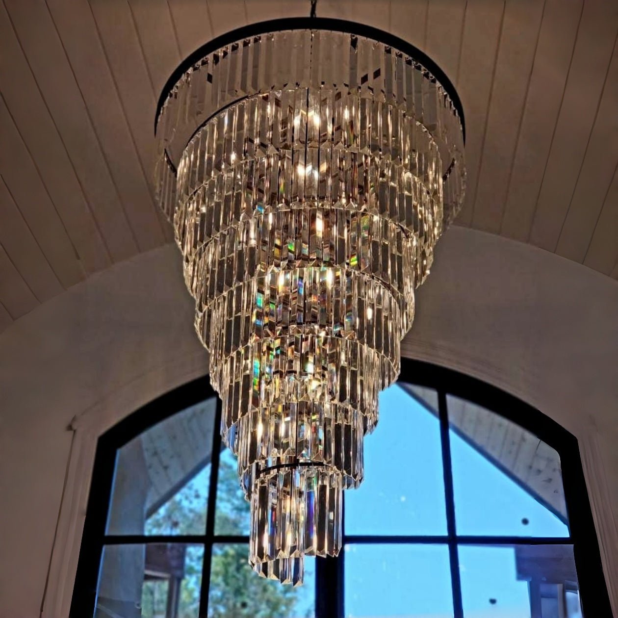 Extra Large Multi - Tiered Spiral Crystal Chandelier In Black Finish - D31.5"*H37.4"BlackWarm LightJoyfuzzy