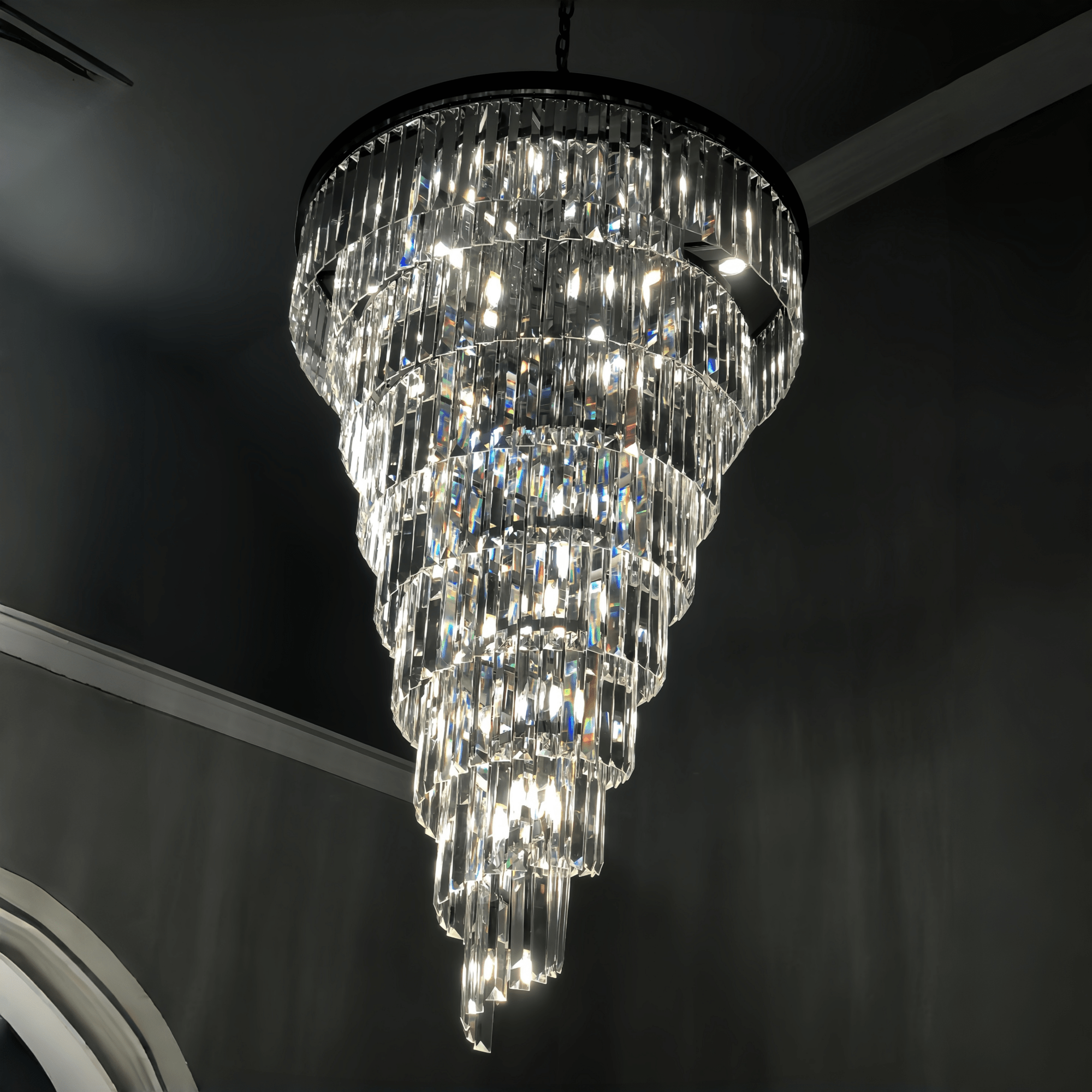 Extra Large Multi - Tiered Spiral Crystal Chandelier In Black Finish - D31.5"*H37.4"BlackWarm LightJoyfuzzy
