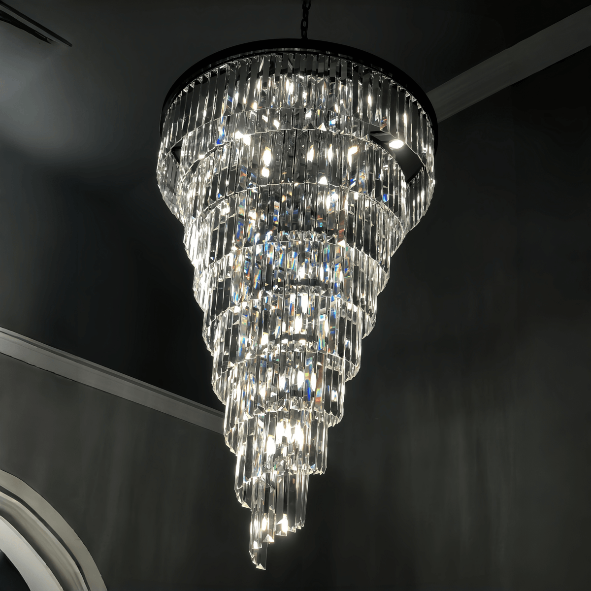 Extra Large Multi - Tiered Spiral Crystal Chandelier In Black Finish - D31.5"*H37.4"BlackWarm LightJoyfuzzy