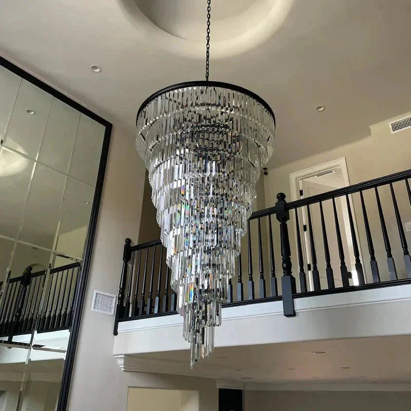 Extra Large Multi - Tiered Spiral Crystal Chandelier In Black Finish - D23.6"*H29.5"BlackWarm LightJoyfuzzy