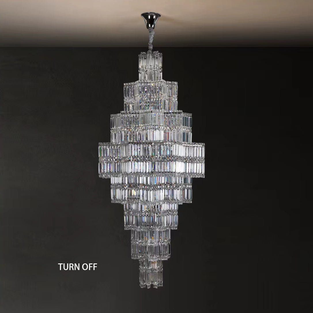 Extra Large Plaza Hall Multi - Tier Crystal Chandelier Foyer Living Room Staircase Ceiling Lighting Fixture In Chrome/ Silver Finish - Small/21 Lights/6 Layers/D22.7" * H27.8‘’ChromeWarm LightJoyfuzzy