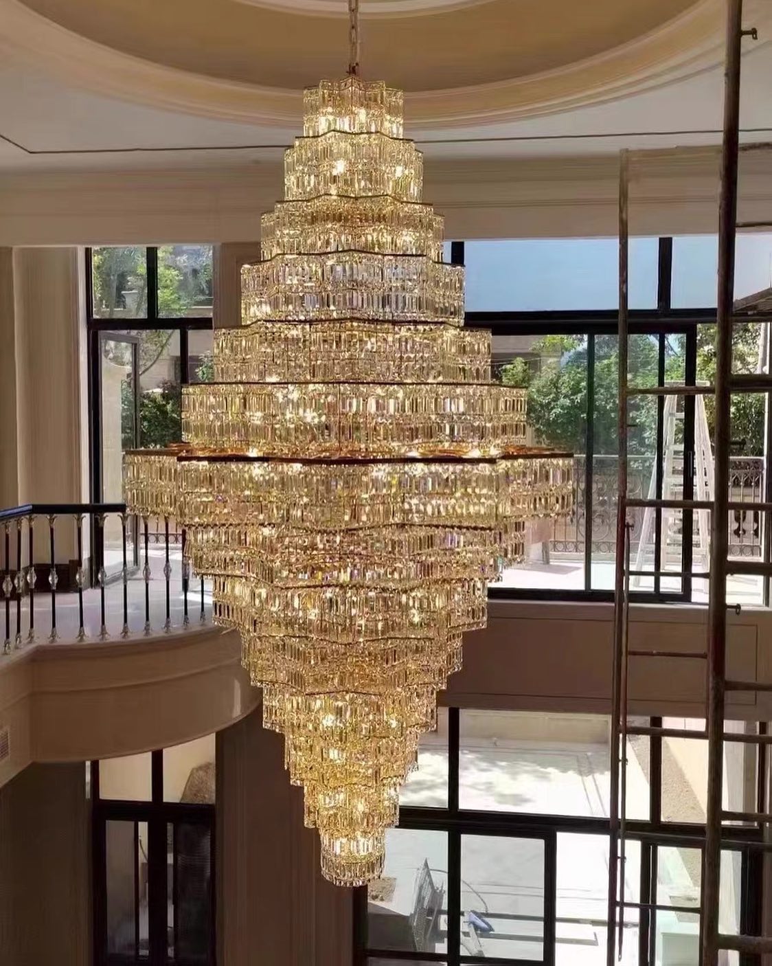 Extra Large Plaza Hall Multi - Tier Crystal Chandelier Foyer Living Room Staircase Ceiling Lighting Fixture In Chrome/ Silver Finish - Small/21 Lights/6 Layers/D22.7" * H27.8‘’ChromeWarm LightJoyfuzzy