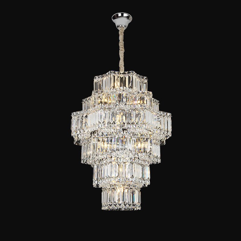Extra Large Plaza Hall Multi - Tier Crystal Chandelier Foyer Living Room Staircase Ceiling Lighting Fixture In Chrome/ Silver Finish - 24 Lights/D23.6"*H53.5"ChromeWarm LightJoyfuzzy