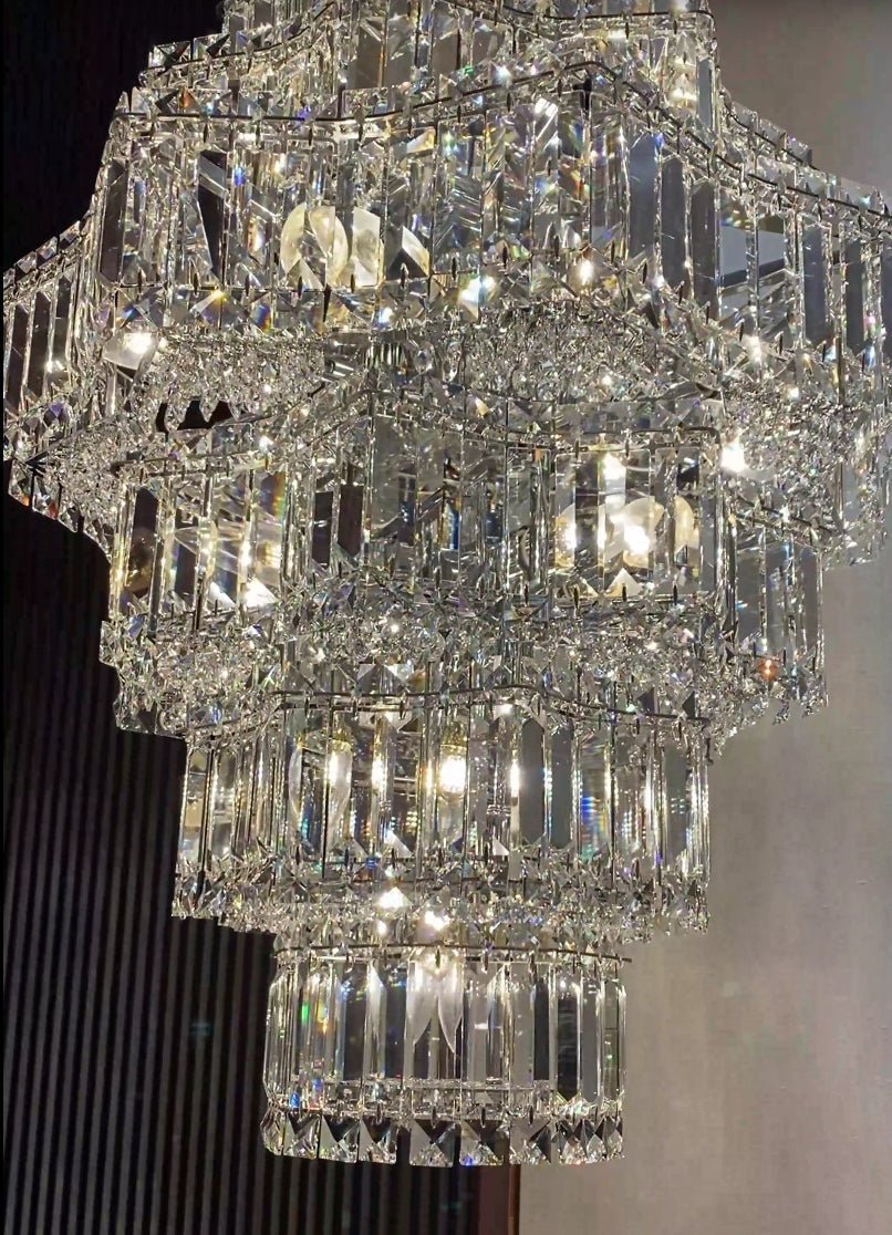 Extra Large Plaza Hall Multi - Tier Crystal Chandelier Foyer Living Room Staircase Ceiling Lighting Fixture In Chrome/ Silver Finish - Small/21 Lights/6 Layers/D22.7" * H27.8‘’ChromeWarm LightJoyfuzzy