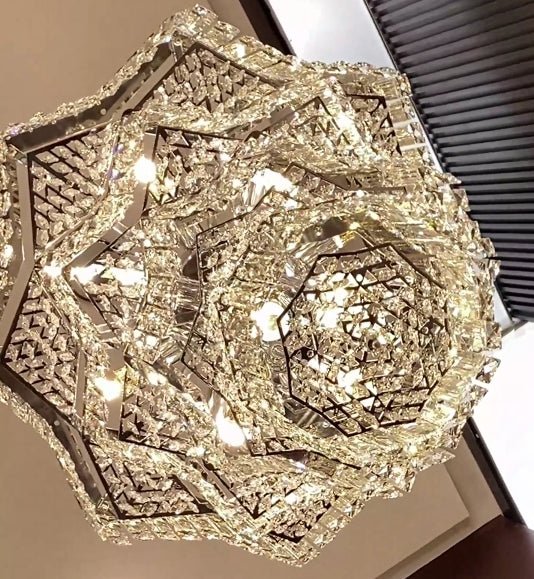 Extra Large Plaza Hall Multi - Tier Crystal Chandelier Foyer Living Room Staircase Ceiling Lighting Fixture In Chrome/ Silver Finish - Small/21 Lights/6 Layers/D22.7" * H27.8‘’ChromeWarm LightJoyfuzzy