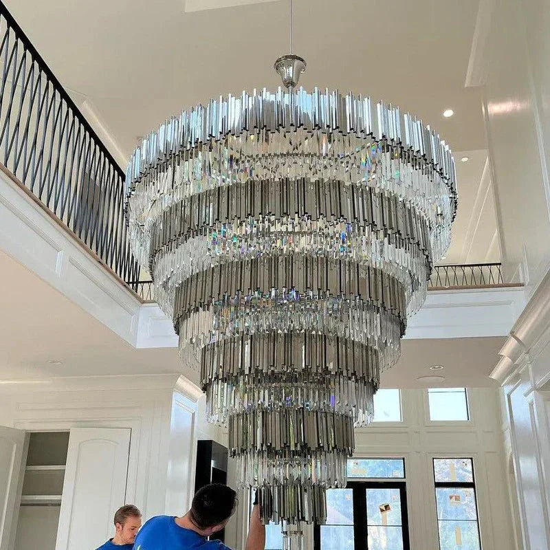 Extra Large Round Cone Tiered Crystal Chandelier for Foyer/Enterway/Living Room - Joyfuzzy