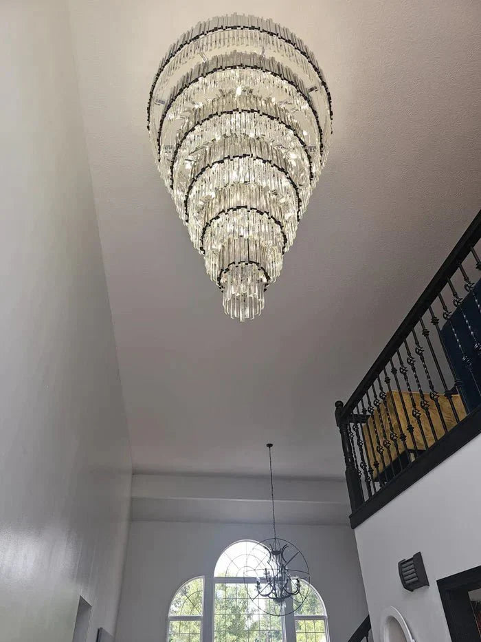 Extra Large Round Cone Tiered Crystal Chandelier for Foyer/Enterway/Living Room - Joyfuzzy
