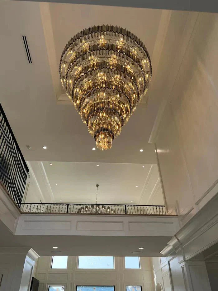 Extra Large Round Cone Tiered Crystal Chandelier for Foyer/Enterway/Living Room - Joyfuzzy