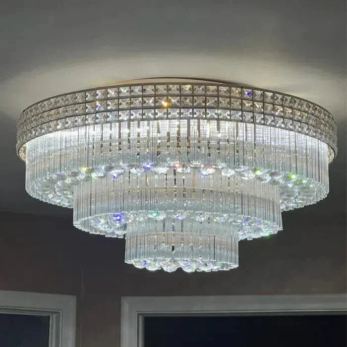 Extra Large Three Layers Round Luxury Flush Mounted Crystal Chandelier for Living Room - Joyfuzzy