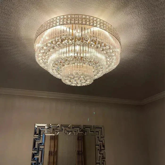 Extra Large Three Layers Round Luxury Flush Mounted Crystal Chandelier for Living Room - Joyfuzzy
