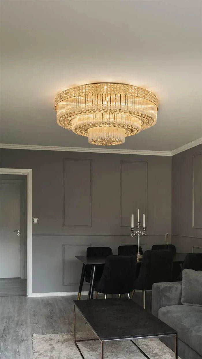Extra Large Three Layers Round Luxury Flush Mounted Crystal Chandelier for Living Room - Joyfuzzy
