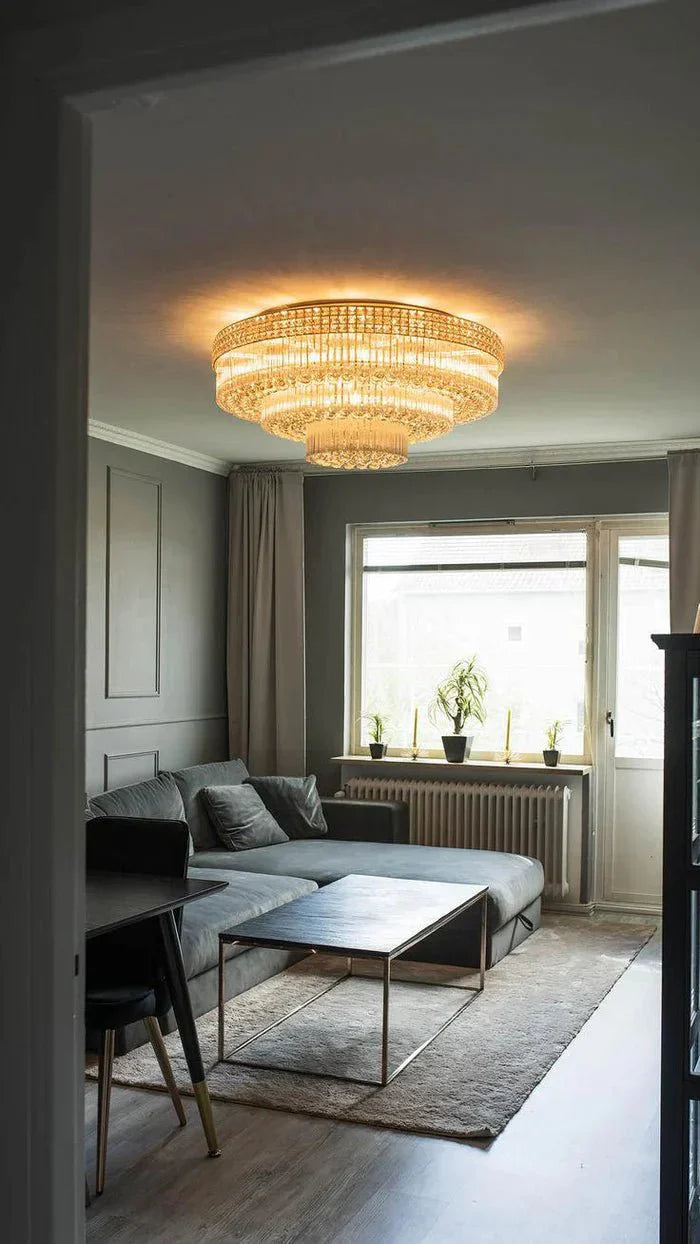 Extra Large Three Layers Round Luxury Flush Mounted Crystal Chandelier for Living Room - Joyfuzzy