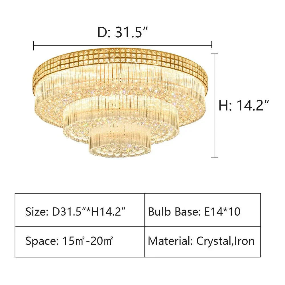 Extra Large Three Layers Round Luxury Flush Mounted Crystal Chandelier for Living Room - Joyfuzzy