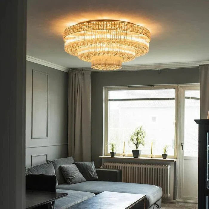 Extra Large Three Layers Round Luxury Flush Mounted Crystal Chandelier for Living Room - Joyfuzzy