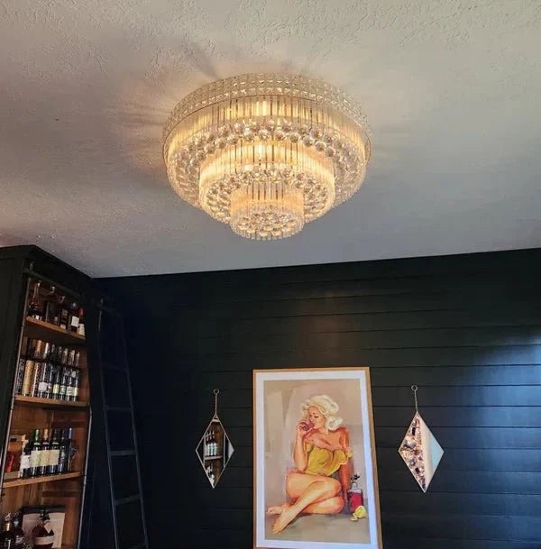 Extra Large Three Layers Round Luxury Flush Mounted Crystal Chandelier for Living Room - Joyfuzzy