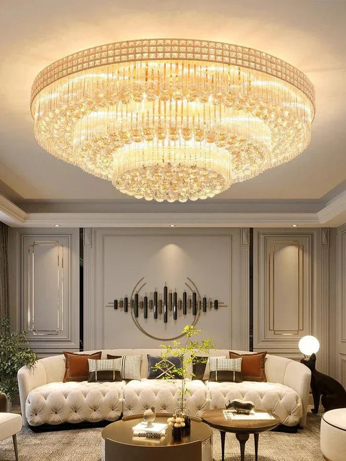 Extra Large Three Layers Round Luxury Flush Mounted Crystal Chandelier for Living Room - Joyfuzzy