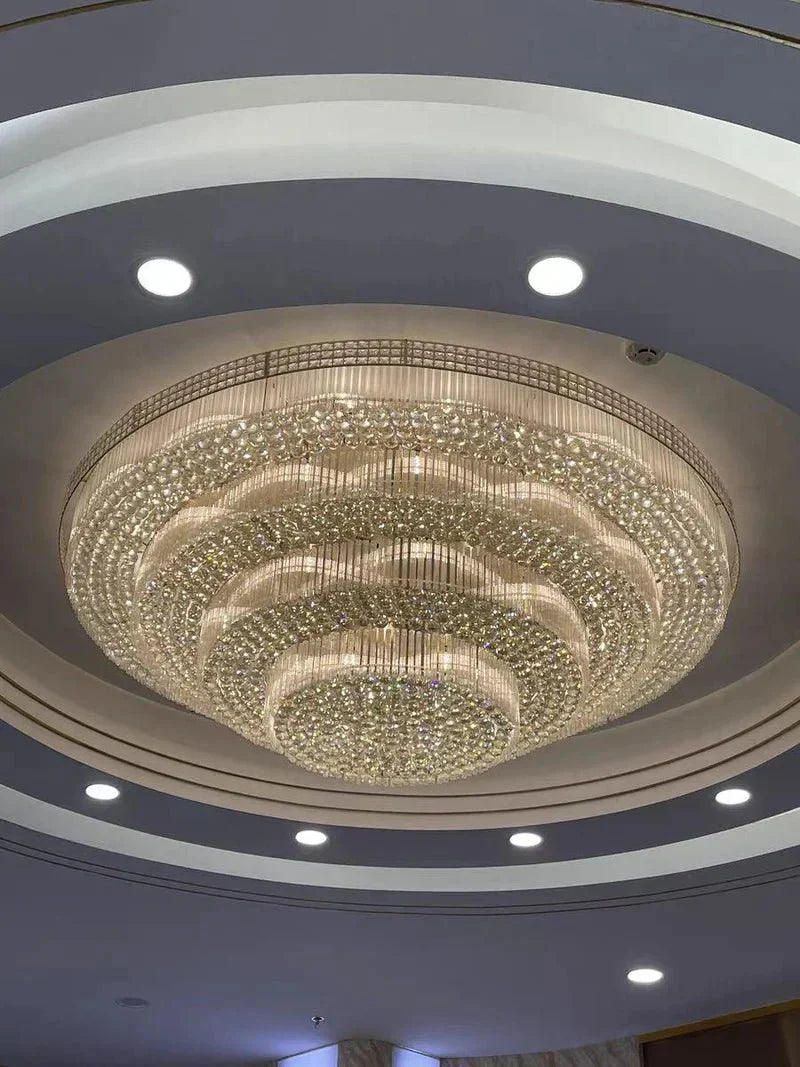 Extra Large Three Layers Round Luxury Flush Mounted Crystal Chandelier for Living Room - Joyfuzzy