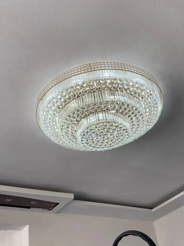 Extra Large Three Layers Round Luxury Flush Mounted Crystal Chandelier for Living Room - Joyfuzzy