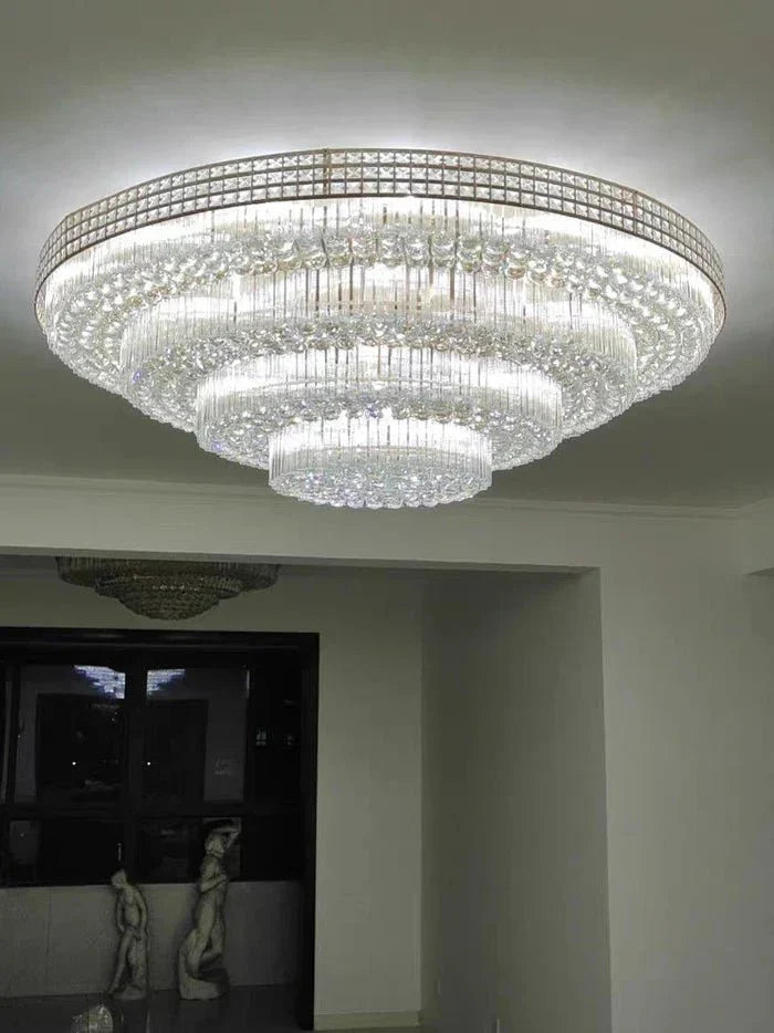 Extra Large Three Layers Round Luxury Flush Mounted Crystal Chandelier for Living Room - Joyfuzzy